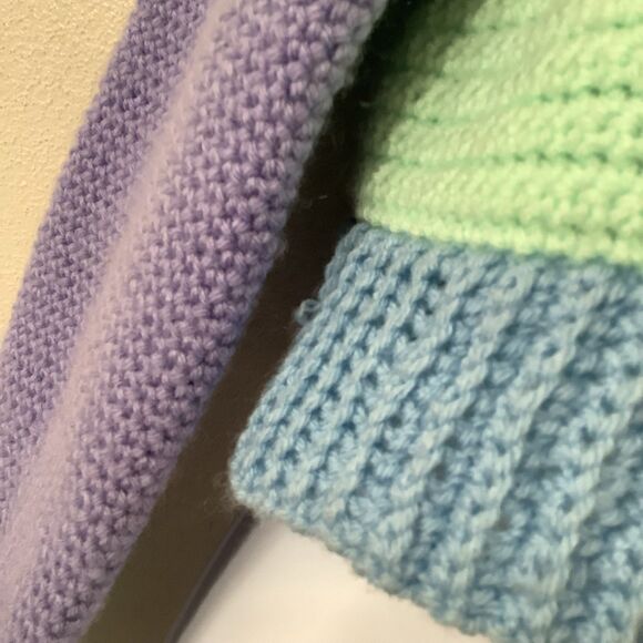 Handmade Knitted Pastel Color Block Preppy Autumn Fall Knit Collared Sweater XS - Picture 4 of 8